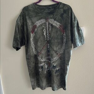 The mountain green tie-dye Boho western peace native tee shirt XL cotton feather